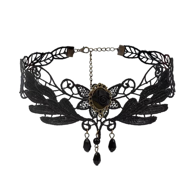 Collares gargantilla de encaje negro Collar con colgante de cristal vintage Accesorios de cadena punk para mujer Gótico