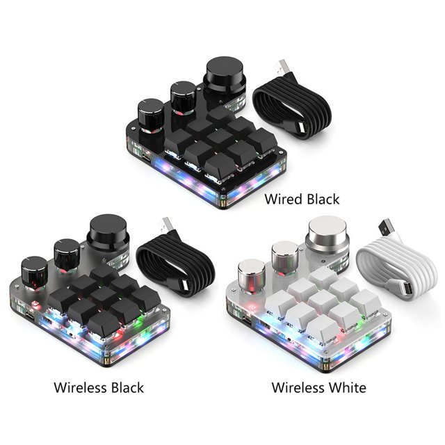 Teclado mecánico de intercambio en caliente personalizado de programación RGB de 9 teclas y 3 perillas (negro inalámbrico)