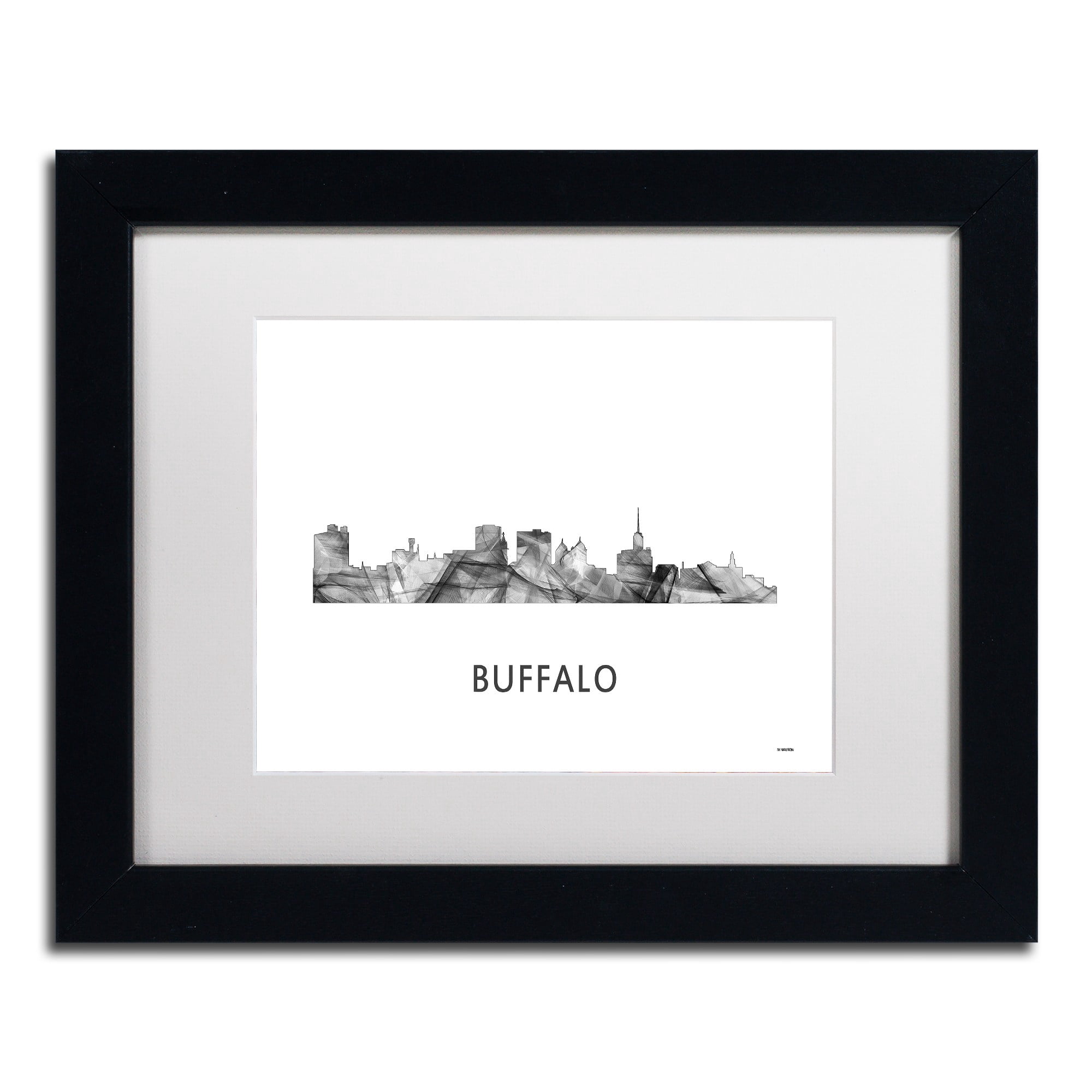 Trademark Fine Art 'Buffalo New York Skyline WB-BW' Canvas Art by Marlene Watson, White Matte, Black Frame
