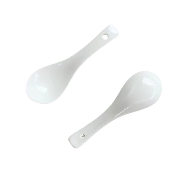 Juego de 6 cucharas para sopa - Cucharas de postre de cerámica blanca - Perfectas para miso, ramen, albóndigas, macarrones - Aptas para lavavajillas y horno