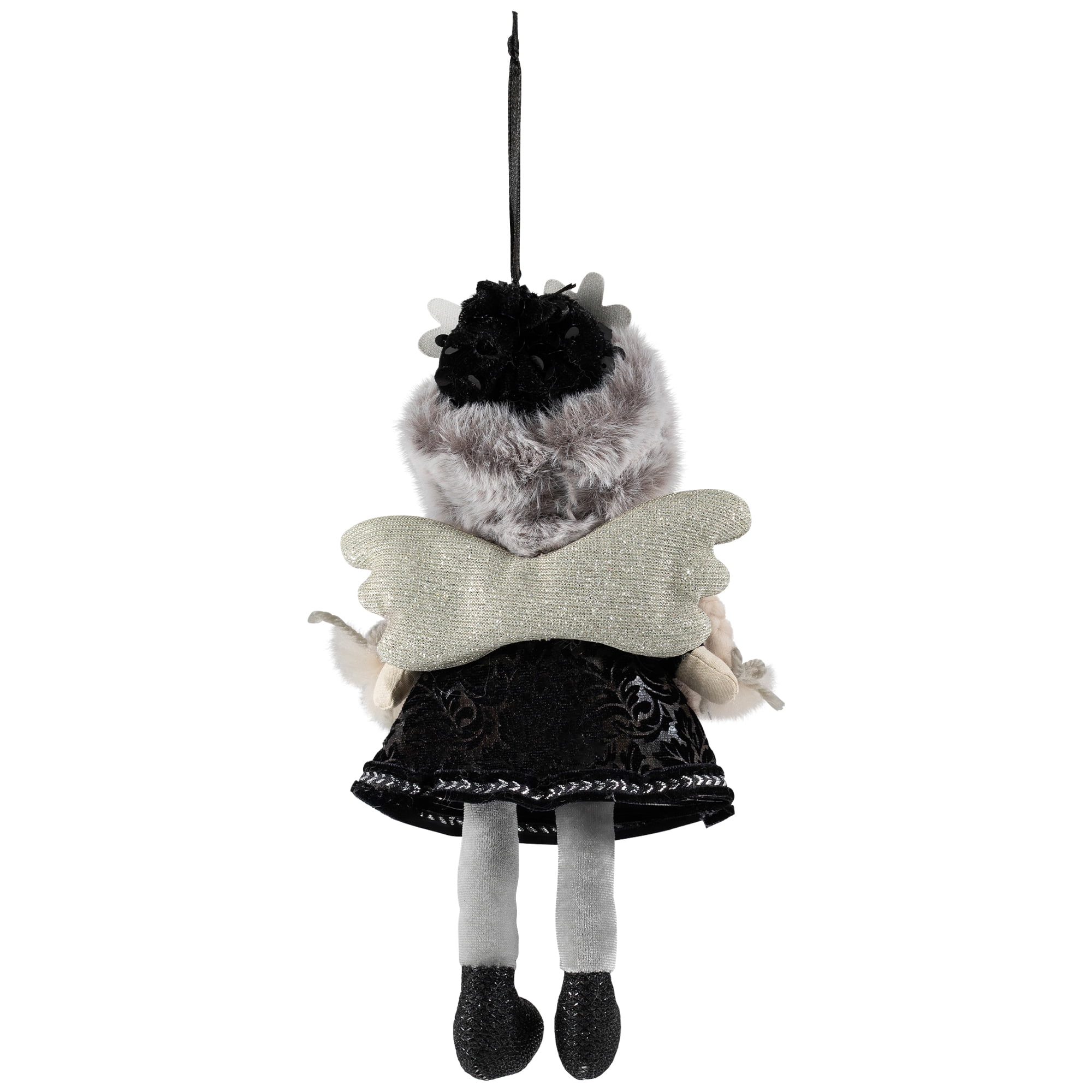 Northlight Plush Winter Angel Girl Hanging Christmas Ornament - 8.5" - Gray and Black