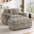 thumbnail image 2 of Muumblus 56" Loveseat with Storage Ottoman, Adjustable Backrest, USB, Phone Stand, Comfy Leisure 2-Seater Sofa Bed for Living Room, Brown Chenille, 2 of 13