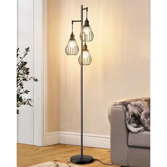 EDISHINE Dimmable Floor Lamp, 3-Light Standing Metal Floor Lamps for Living Room, LED Bulbs Included, Black