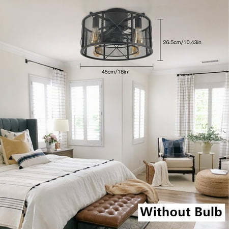 

MONIPA 18 Industrial Bladeless Ceiling Fan with Remote Control Chandelier Flush Mount for Living Room Bedroom Kitchen