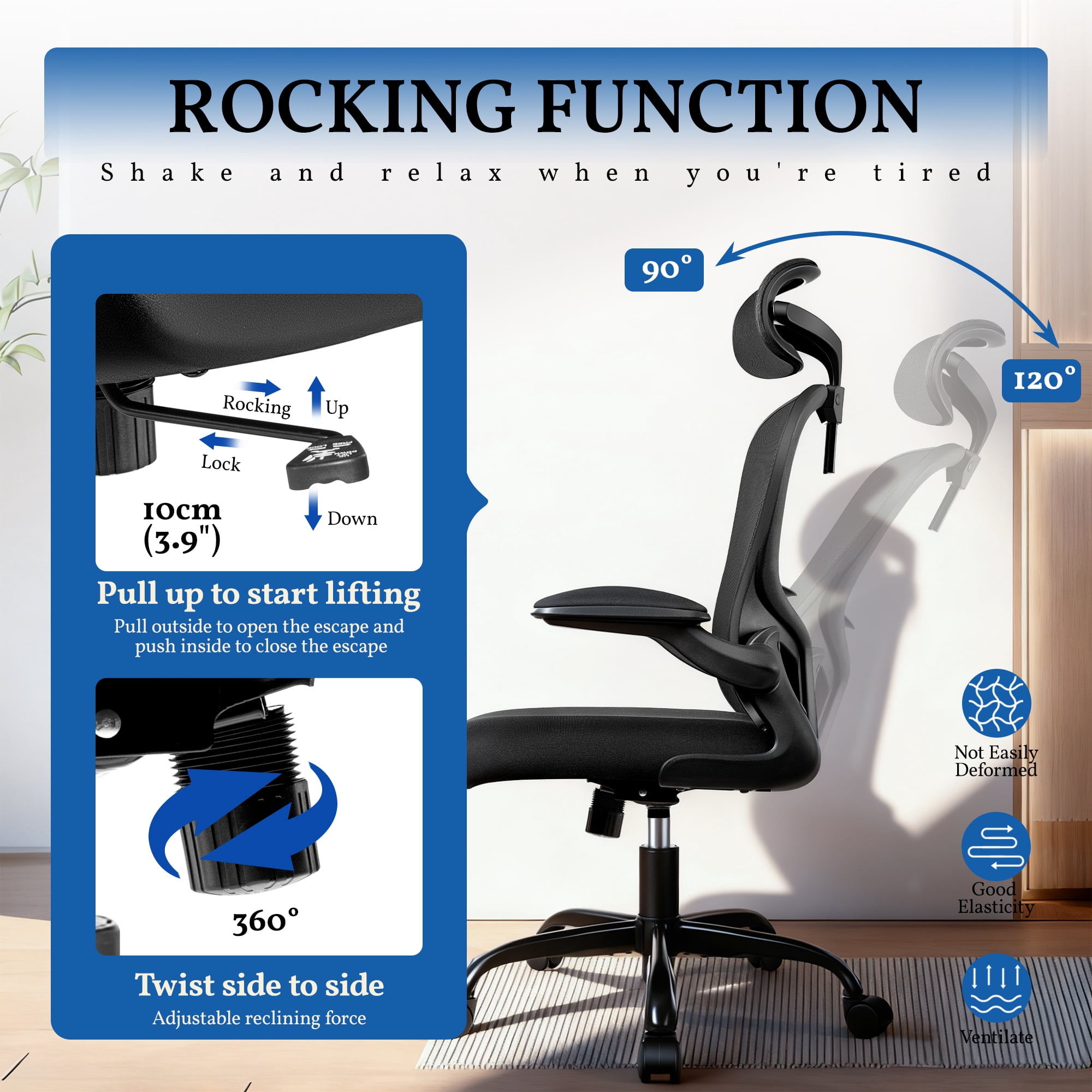 FelixKing Office Chair Ergonomic Desk Chair with Adjustable Lumbar Support and Wheels, High Back Computer with Headrest,Executive Swivel Comfy with flip-up Armrests for Home Office,500LBS,Black