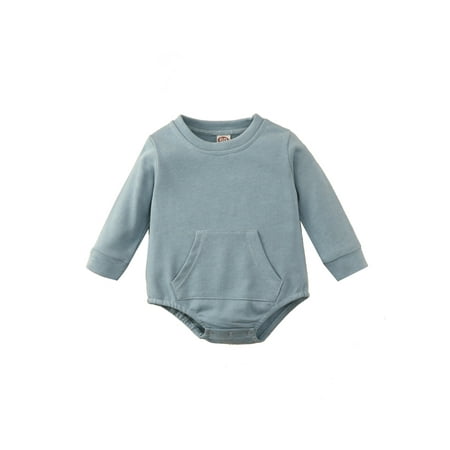 

Liliz Baby Cotton Romper Long Sleeve Crew Neck Solid Color Sweet Pocket Bodysuit 0-18 Months