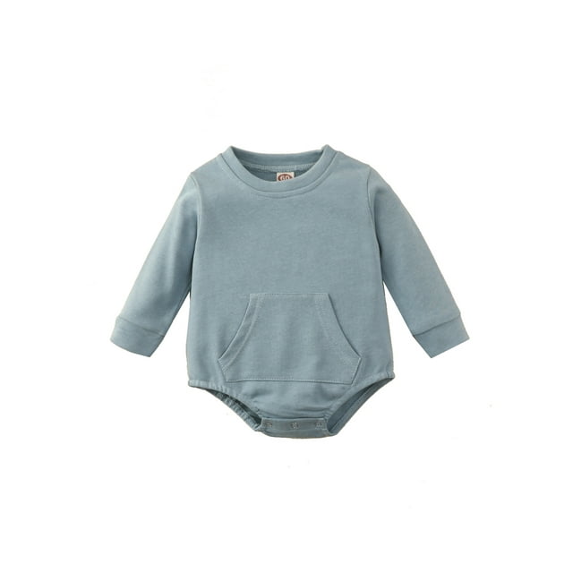 Kmbangi Barboteuse en Coton pour Bébé Manches Longues Col Rond Couleur Unie avec Poche