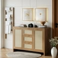 thumbnail image 1 of Modern Rattan Buffet Cabinet Sideboard, 47" Boho Credenza Console Table with Drawers & Doors, Wooden Coffee Bar Cabinet for Living Room, Entryway, Farmhouse, 1 of 9