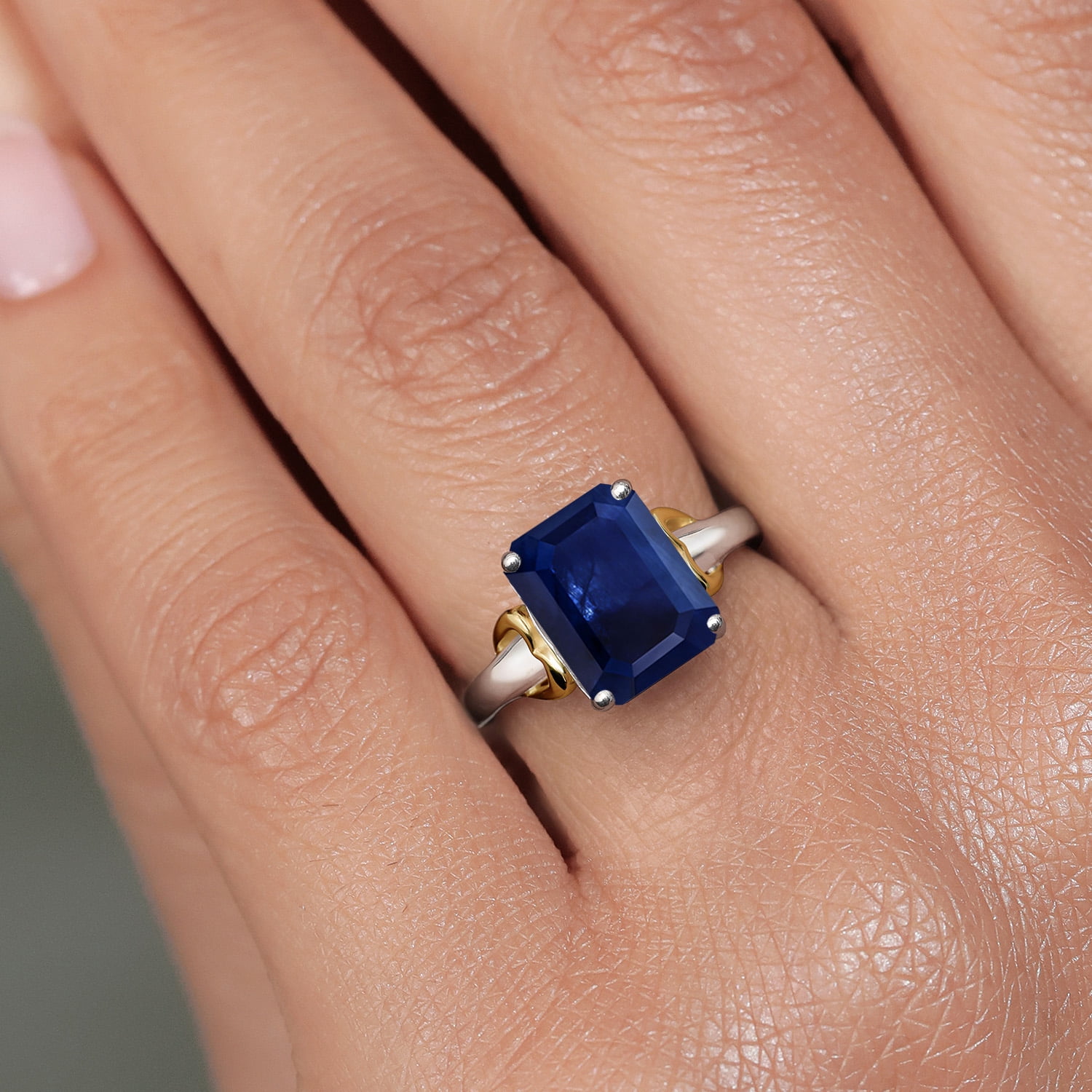 Gem Stone King 925 Silver and 10K Yellow Gold Blue Sapphire Solitaire Engagement Ring for Women | 3.45 Cttw | Octagon 10X8MM | Gemstone September Birthstone | Size 6