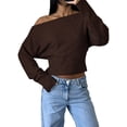 thumbnail image 2 of Women'S Cropped Sweaters Long Sleeve Off the Shoulder Sweater Y2k Going Out Tops Brown M, 2 of 8