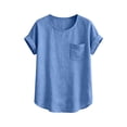 thumbnail image 4 of Xdegoge Linen T Shirt for Women Crew Neck Short Sleeve Casual Daily Loose Fit Solid Front Pocket Lightweight Linen Feel Breathable Summer Spring Tops Simple Basic Essential Fashion Apparel, 4 of 4