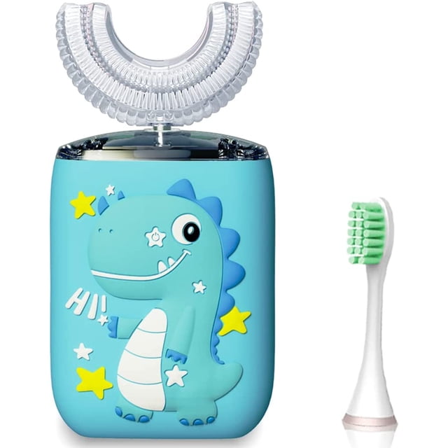 Cepillo de dientes eléctrico JanHm Dinosaurio en forma de U 6 modos IPX7 azul