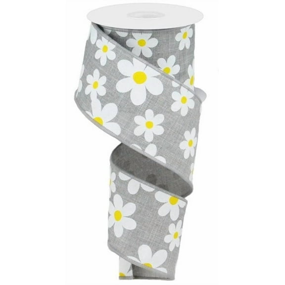Daisy Wired Ribbon, Grey White, Floral Printed for Making Beautiful and Vibrant Spring and Summer Wreaths, 2.5 Inches x 10 Yard, Spring, Spring, Summer, Flower, Mother, Easter RG0193510