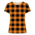 thumbnail image 3 of Women’s Plaid T-Shirt, Summer Round Neck Short Sleeve Tops, Fashion Slim Groove Strip Tees,Orange,XXL, 3 of 6