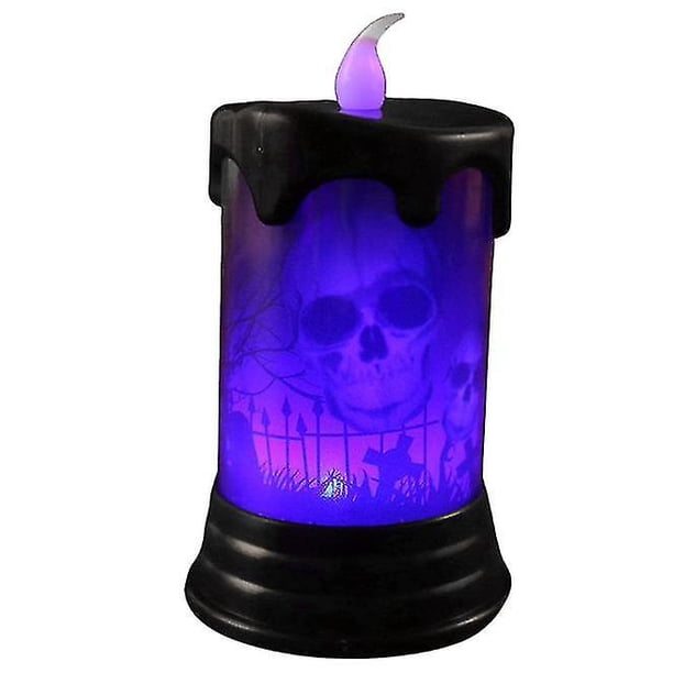 Tal Velas sin llama de Halloween, velas sin llama LED de Halloween - Velas de pilar LED de cera real Luz cálida con pilas con calcomanía de bruja del castillo Deco ShuxiuWang 8390612909870