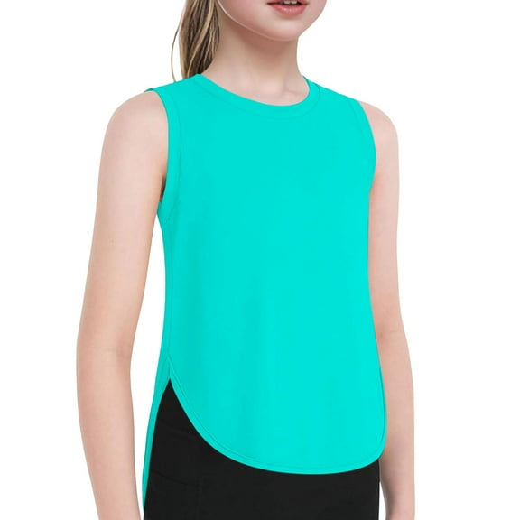 AWZXDE Girls'Solid Color Casual Tank Top,Slim Fit Sleeveless for Girls,Athletic Workout Vest,Stretchy Blend Twill Layering Top for Tweens Mint Green,9-10 Years