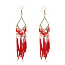Women's Feather Earrings Bohemian Fringe Tassel Long Drop Dangle Earrings Set with Design for Women