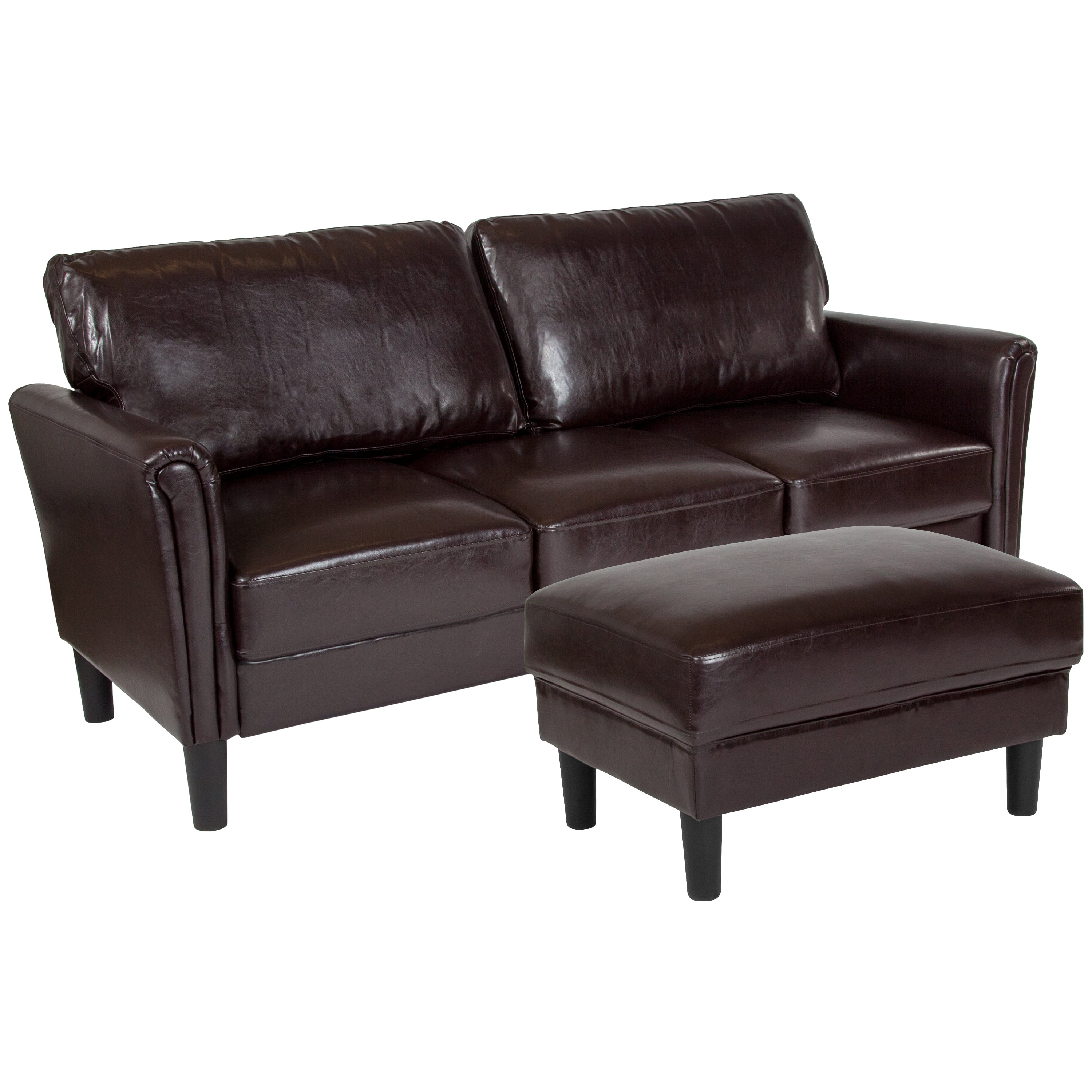 Asti Flash Furniture Upholstered Living Room Sofa With Tailored Arms And Ottoman In Brown Leather