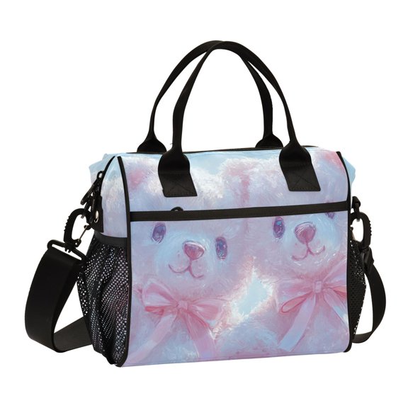 Ckdifva Cute Teddy Bears Pink Cooler Bag Cooler Cooling Tote Lunch Bag Lunch Box Front Pocket with Shoulder Strap