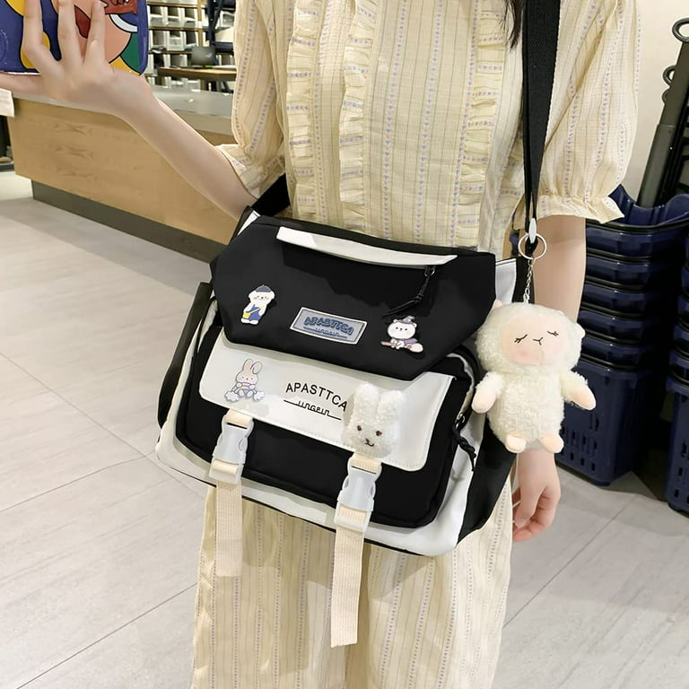 Kawaii Crossbody Purse Messenger Bags for Women Nylon Shoulder Bag with  Kawaii Pendent Aesthetic Backpack Casual Tote Bag