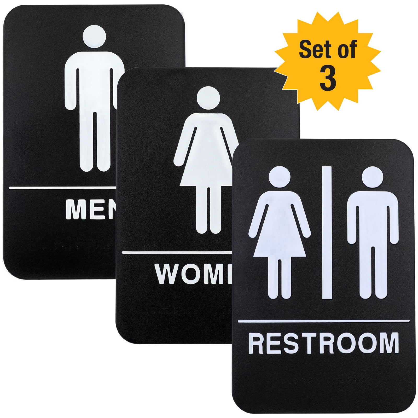 Plastic Restroom Sign with Braille (ADA Compliant), 6"x9", Men, Women