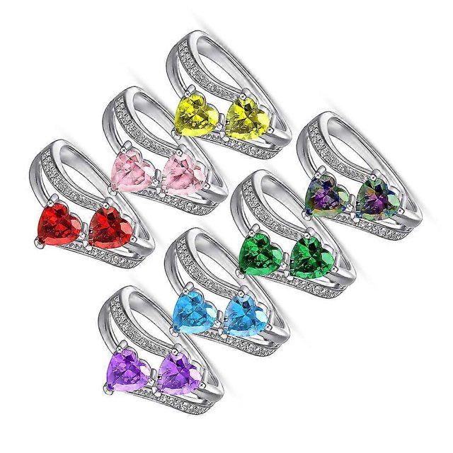 Anillo de diamantes de doble corazón Yashi en plata de ley S925 tamaño 7 verde
