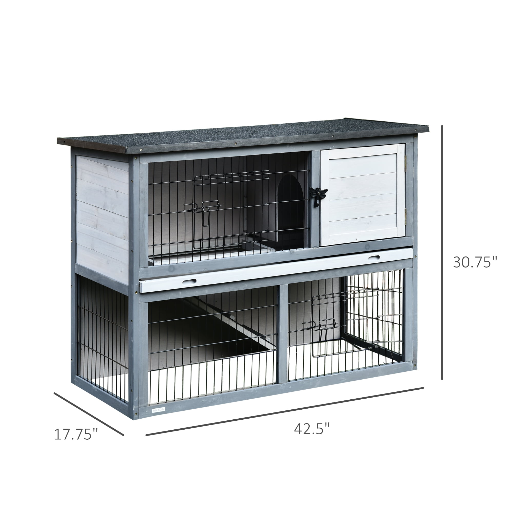 Pawhut 2-tier Wooden Rabbit Hutch with Upper House Area and Lower Play Area  with Cage, Great for Bunnies, Small Animals 