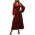 thumbnail image 2 of Tianiyouqing Women's Formal Dresses Long Sleeve V Neck Empire Waist A Line Beading Floor Length Wedding Guest Dress Wine M, 2 of 5