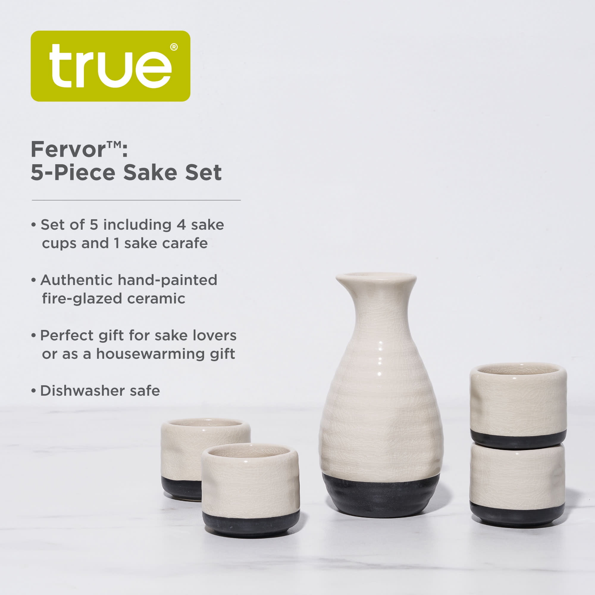 True Fervor Ceramic Sake Set, 3.5oz Saki Cups and 8oz Sake Bottle