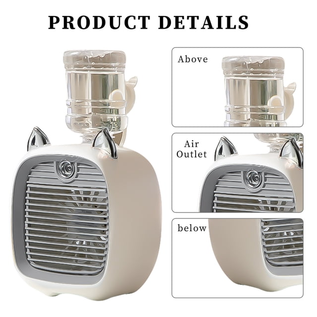 Mini ventilador de refrigeración por agua USB 2400mAh 2 modos de pulverización Ventilador de mesa de viento de 3 engranajes (gris) Likrtyny Libre de BPA