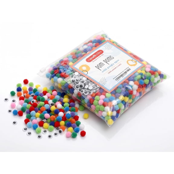 Incraftables Colored Fuzzy Mini Pom Poms for DIY Crafting Supplies with Googly Eyes, 1500pcs (1 cm)