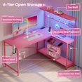 thumbnail image 4 of Bestier Bureau de Jeu en L avec Prises de Courant, Bureau d'Ordinateur Réversible de 51 Pouces avec 4 Étagères à Niveaux pour Enfants et Adultes, Rose, 4 of 8