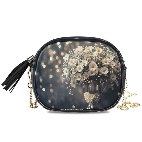Womens Casual Chain Shoulder Bag Simple style Bouquet Of Daisies in Vase Crossbody Bag