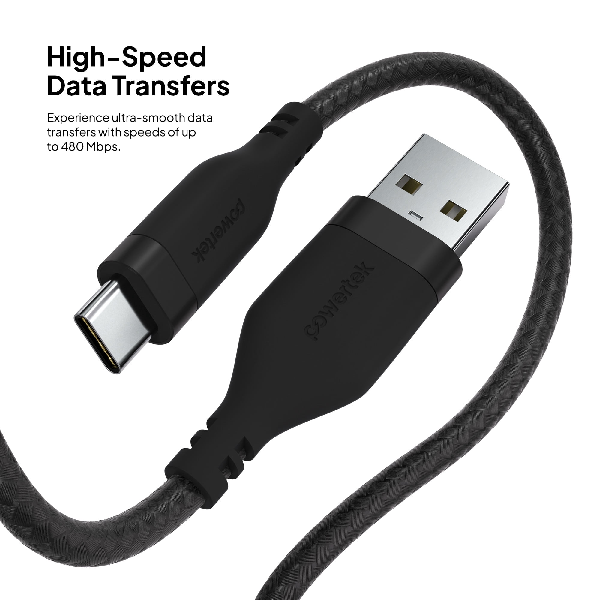 Powertek USB-A to USB-C (Type-C) Charging Cable, Carbon Design Texture, 6 ft, Black