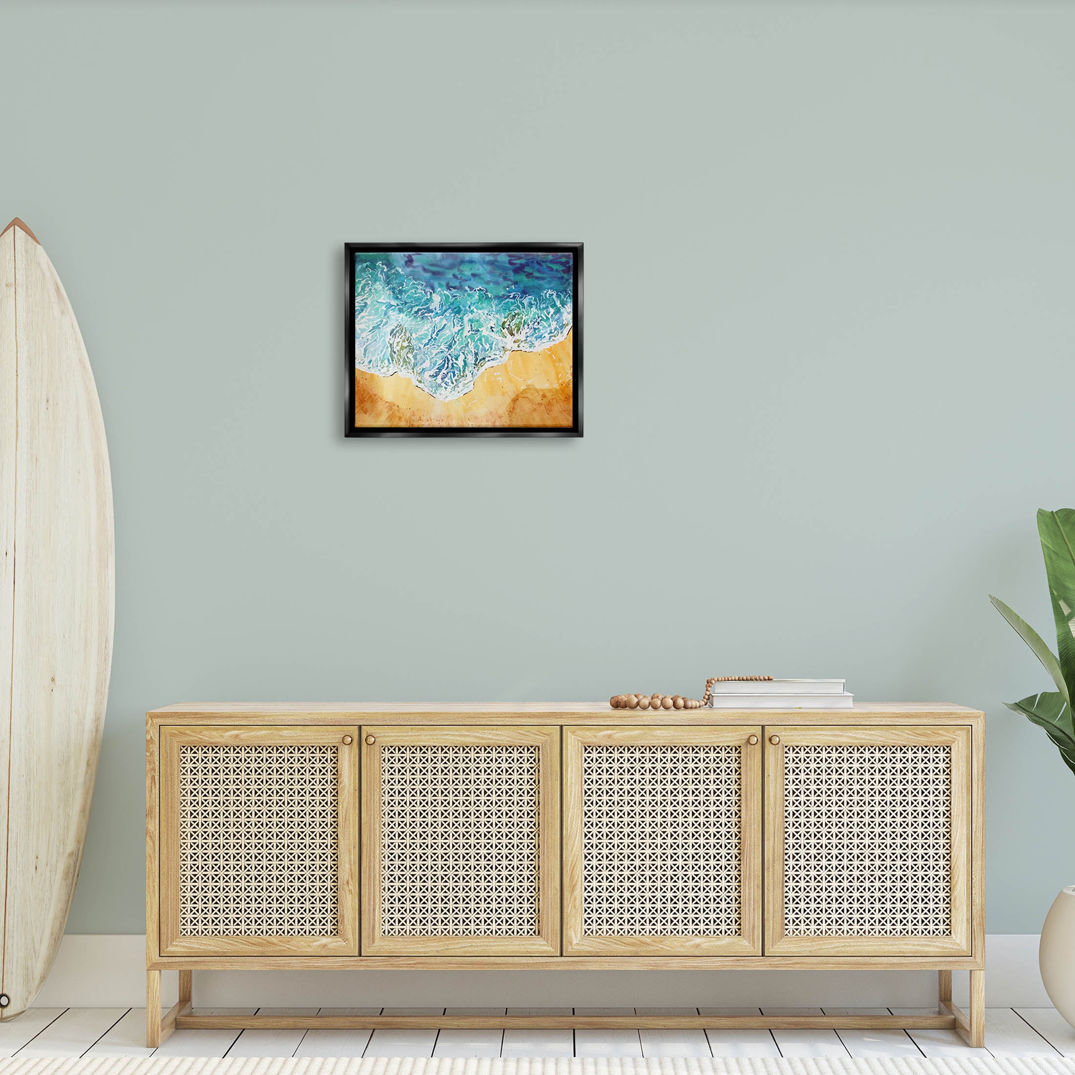 Aerial Wave Splash Shore Coastal Graphic Art Jet Black Framed Art Print Wall Art