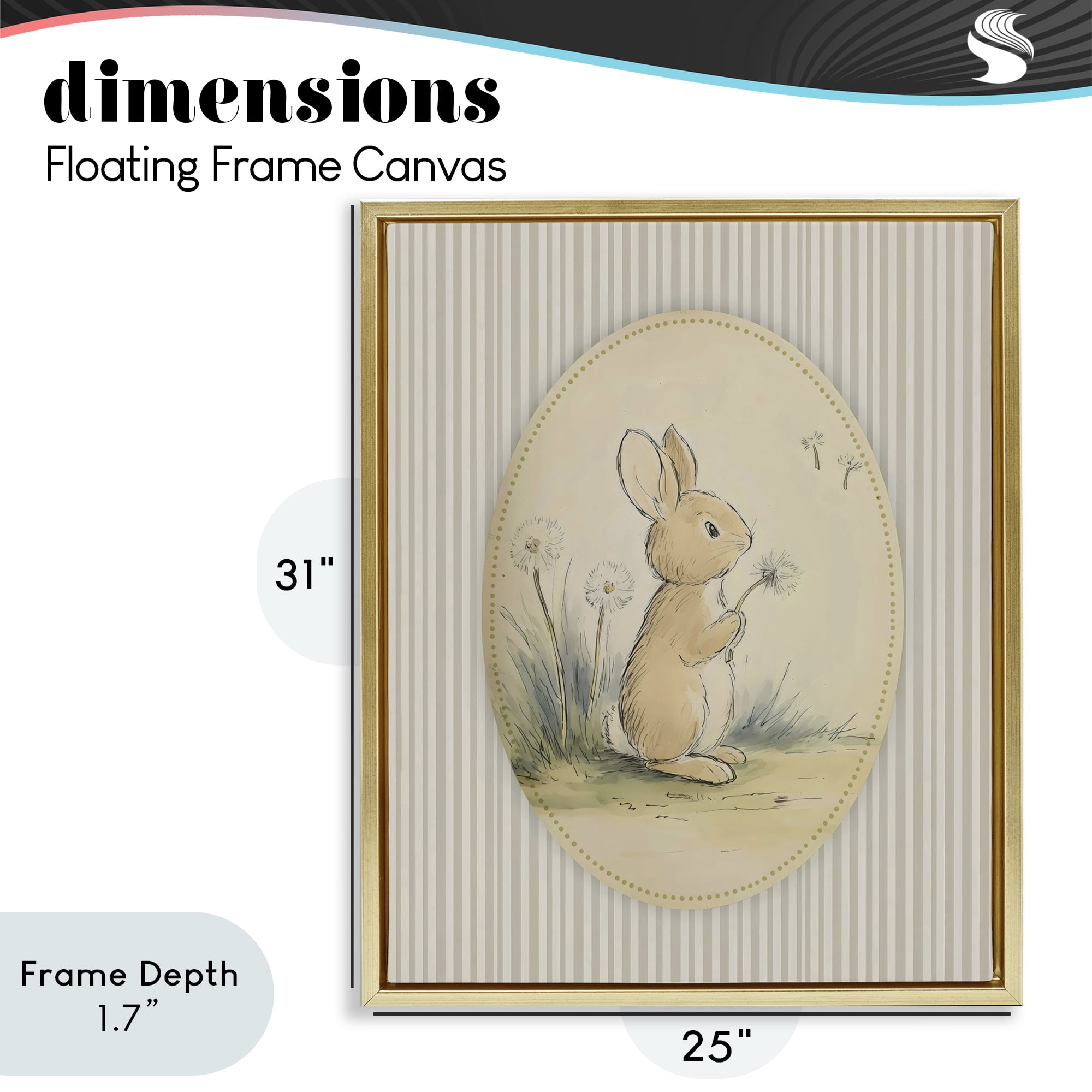 Stupell Industries Baby Bunny in Dandelions Gold Framed Floater Canvas Wall Art, design by Arlington Prints