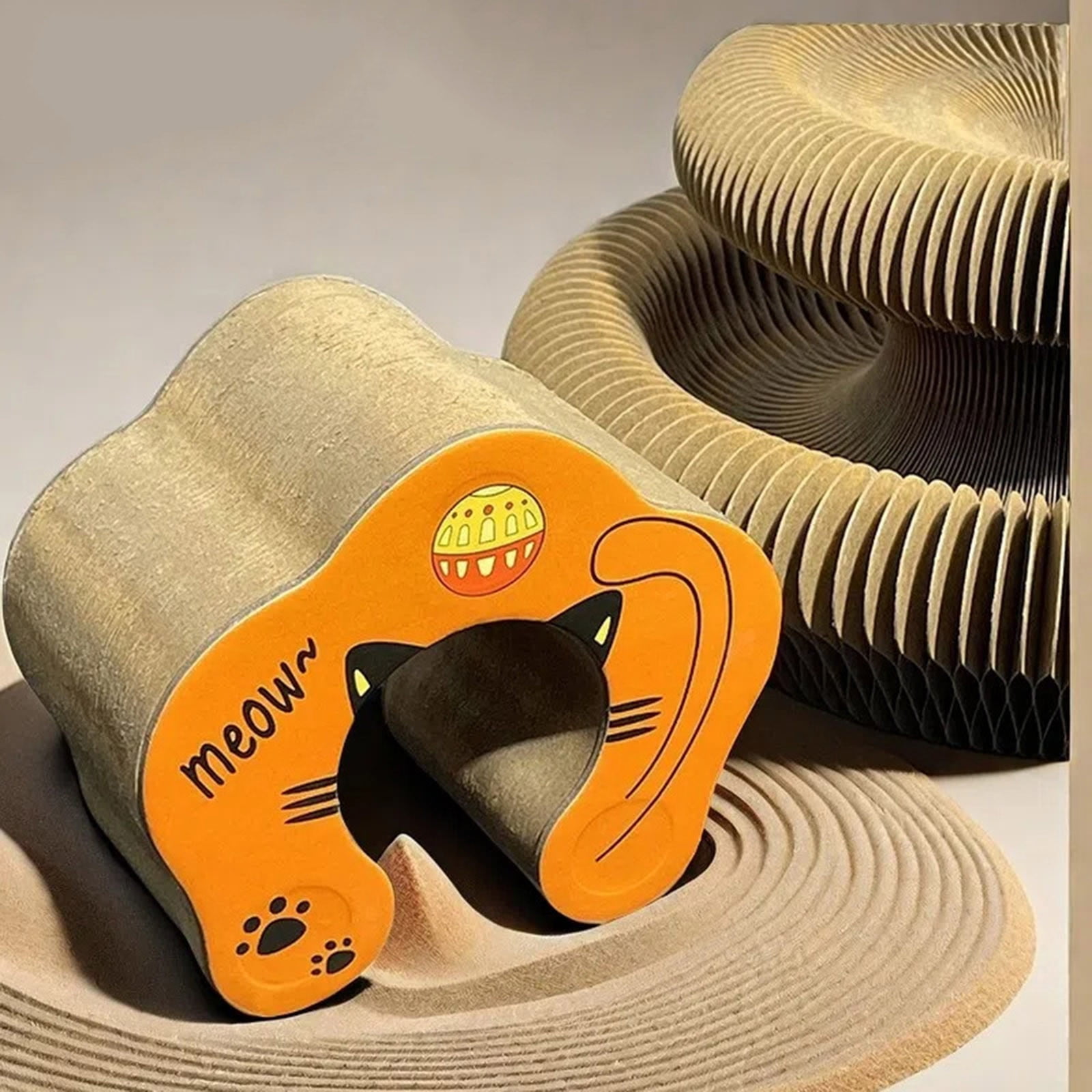 JilgTeok 4 Packs Magic Organ Cat Scratching Board Foldable Cats Scratch Board Toy with Ball Foldable Accordion Cats Toy Recyclable and Durable for Grinding Claw Reversible