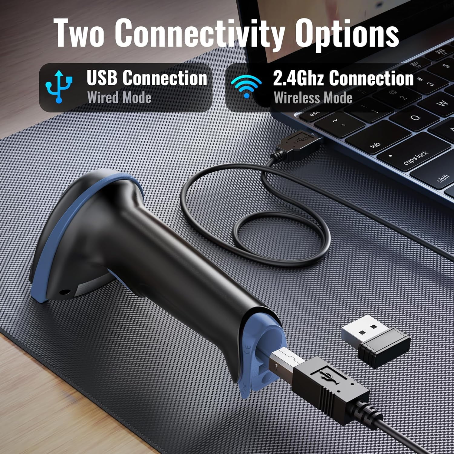 1D 2D QR Barcode Scanner Wireless and Wired with Battery Level Indicator Digital Printed Bar Code Reader Cordless Handheld Barcode Scanner Compact Plug and Play Model D5100
