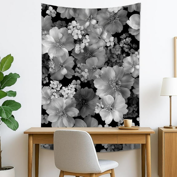 Black White Floral Tapestry, Elegant Flower Wall Hanging, Vintage Decor for Living Room, Bedroom, Dorm, Aesthetic Tapestries for Home 40x60 Inch