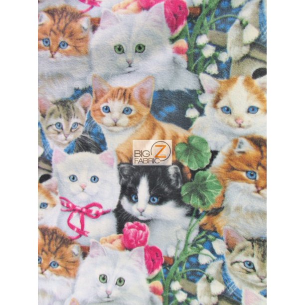 David Textiles Fleece Printed Fabric / Garden Cats By Jenny Newland Art