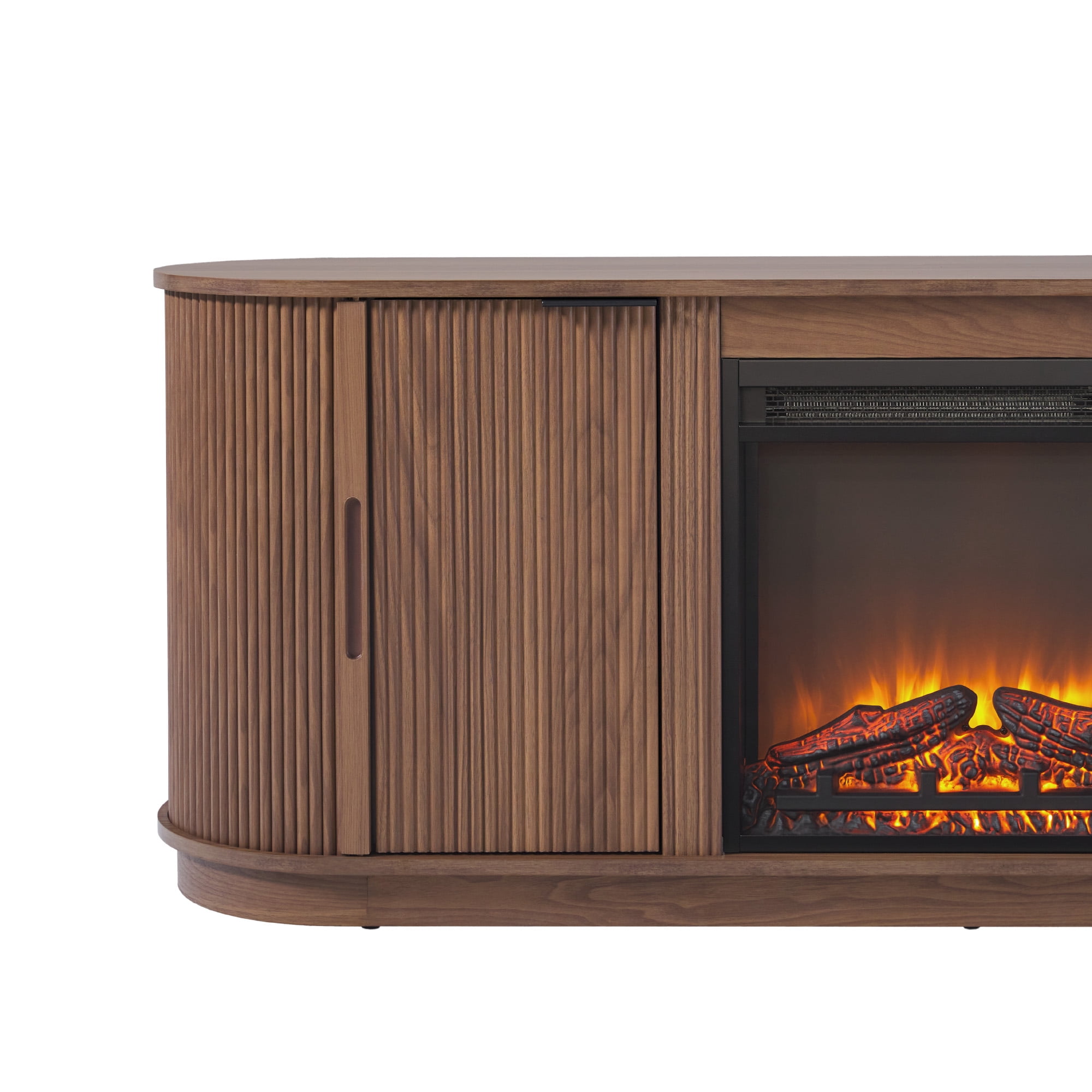 Walker Edison Modern Reeded 60” Fireplace TV Stand - Mocha