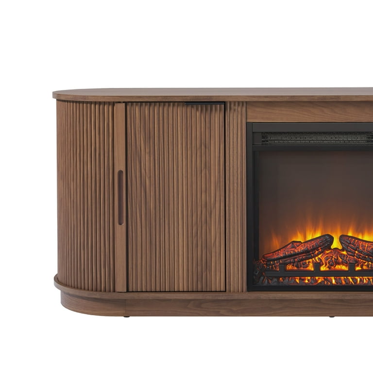 Walker Edison Modern Reeded 60” Fireplace TV Stand - Mocha