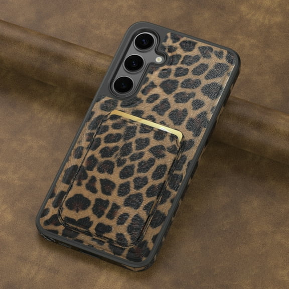 Alltyechgroup Slim Shockproof Phone Case for Samsung Galaxy S25, 2-in-1 Wallet Case with Detachable Magnetic Card Holder, Compatible with MagSafe & Car Mount Cover, Leopard Print