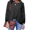 thumbnail image 3 of Blusa holgada con cuello redondo y lunares, blusa de manga larga transpirable a la moda para citas, negro XL, 3 of 5