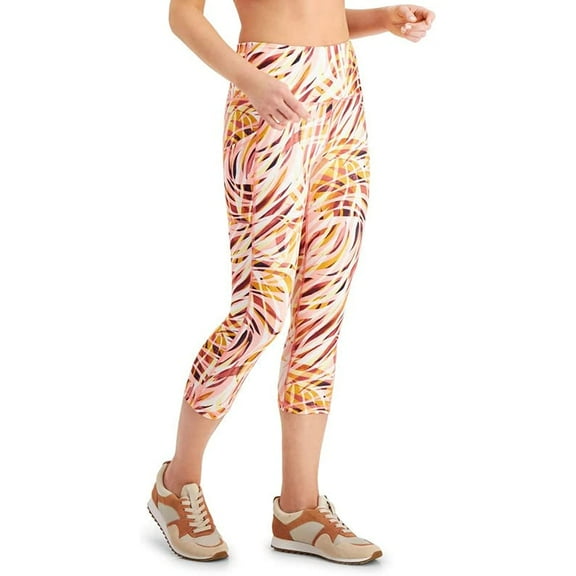Ideology Womens Swirl Peach Berry High-Rise Printed Cropped Leggings Size M $39