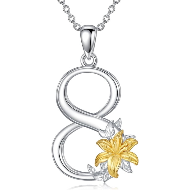 Collar de plata de ley 925, número de la suerte, con colgante de flor de lirio, para mujer
