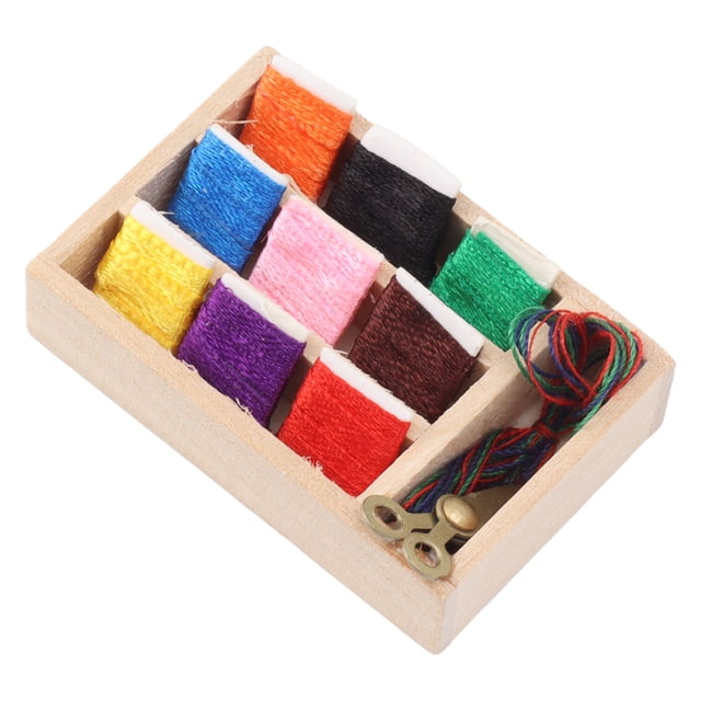Kit de caja de costura para casa de muñecas, escala 1:12, detalles ricos, exquisita caja de costura en miniatura de colores brillantes para decoración DIY