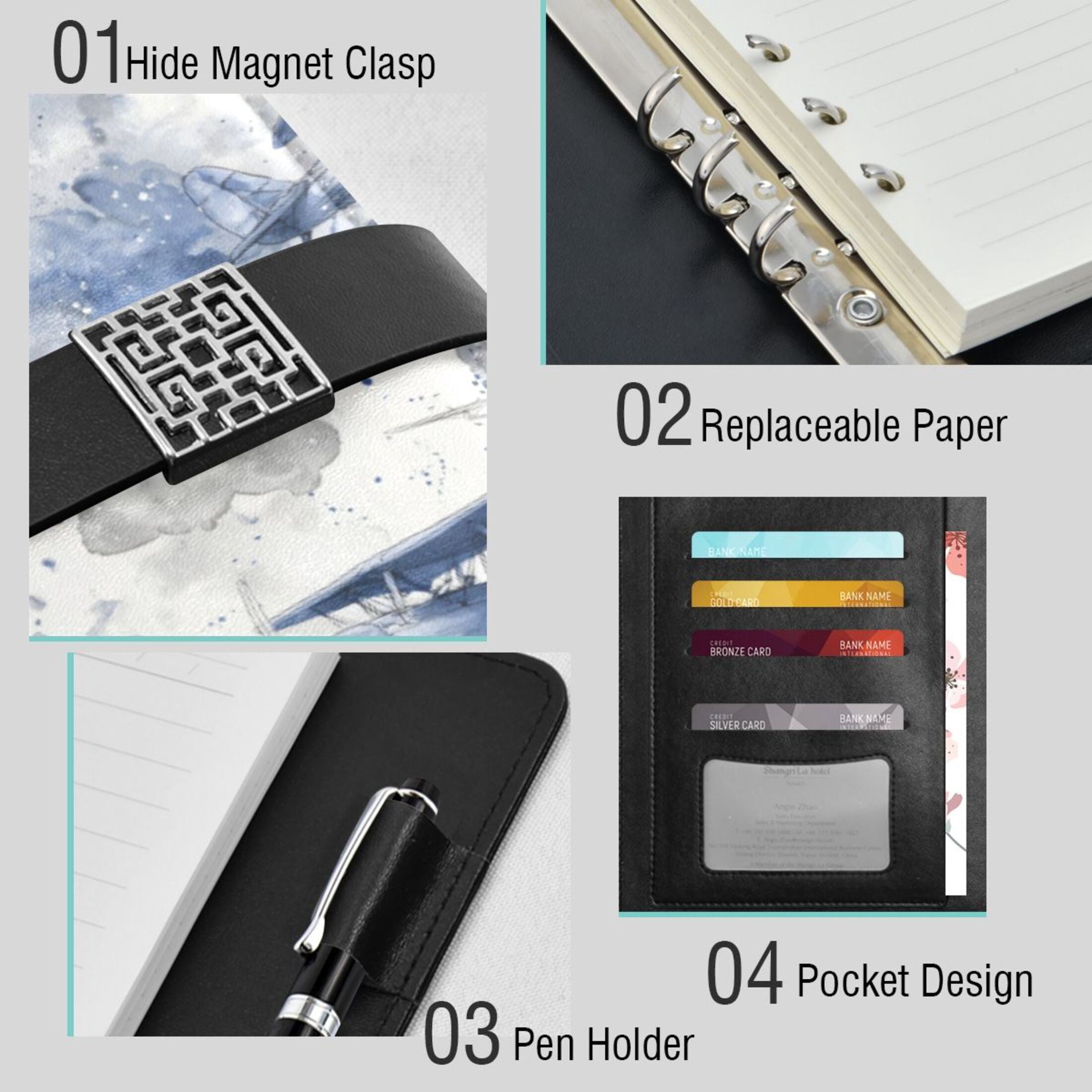 Leather Notebook with Pen Holder Writing Notepad Includes 100 Pages Lined Journal Watercolor Vintage Planes