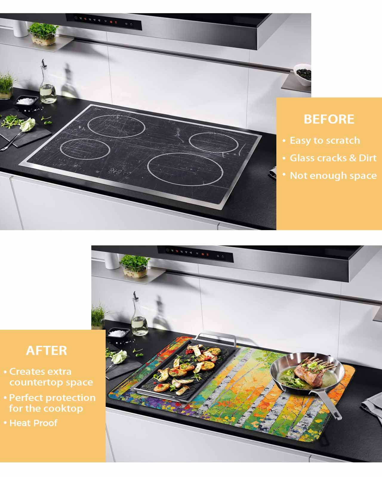 nqOlkjepod Large Induction Cooktop Protector Mat 24"x21", Modern Oil Painting Stove Top Covers for Electric Stove, Summer Tree Botanical Pink Green Stove Burner Cover Mats, Glass Top Stove Cover