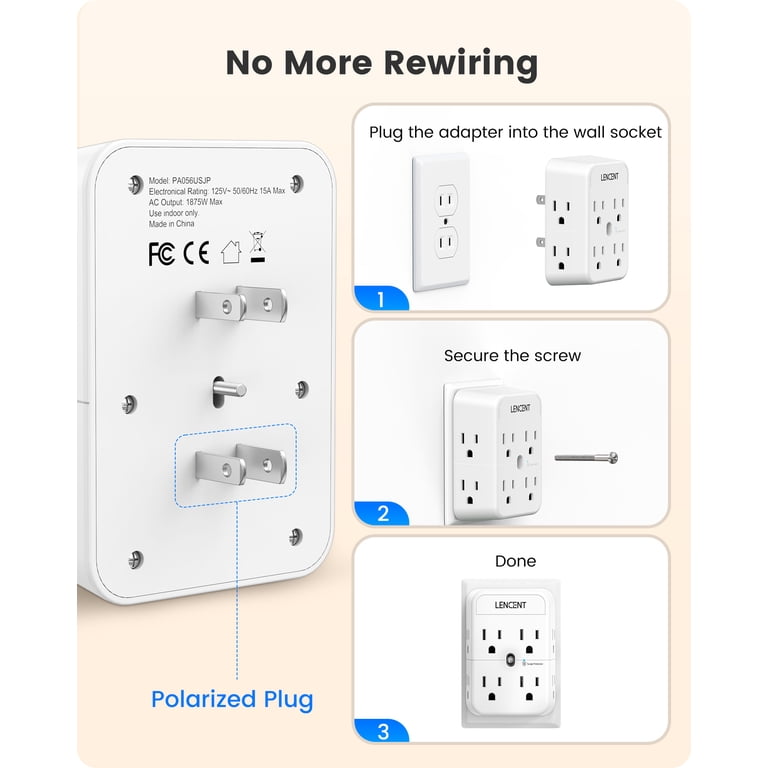 LENCENT 2 to 3 Prong Outlet Adapter with 8 Outlets photo 5